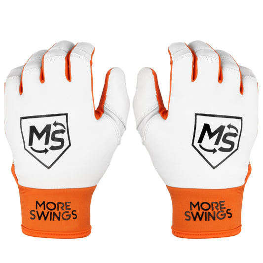 More Swings Orange & White Reversible Batting Gloves + Durability Kit — Baseball & Softball, Youth & Adult