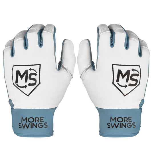 More Swings Light Blue & White Reversible Batting Gloves + Durability Kit — Baseball & Softball, Youth & Adult
