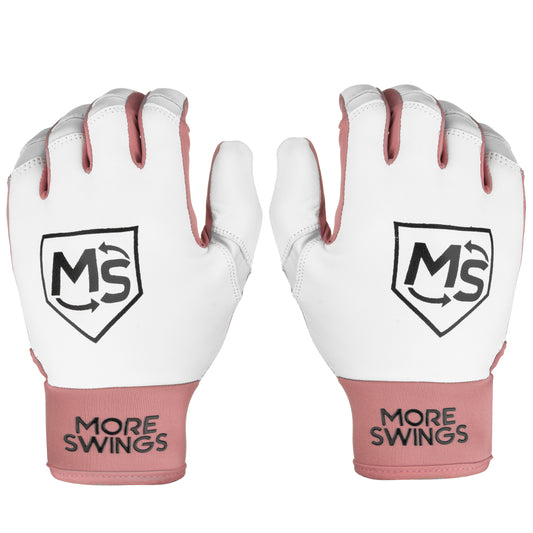 More Swings Pink & White Reversible Batting Gloves + Durability Kit — Baseball & Softball, Youth & Adult