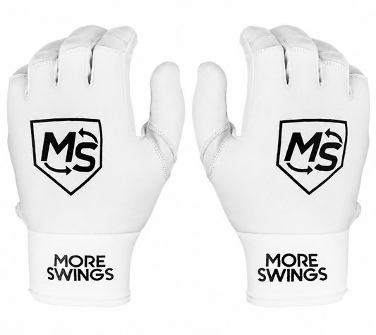 More Swings White & White Reversible Batting Gloves + Durability Kit — Baseball & Softball, Youth & Adult