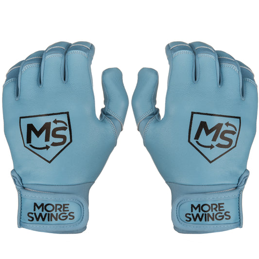 More Swings Light Blue & White Reversible Batting Gloves + Durability Kit — Baseball & Softball, Youth & Adult