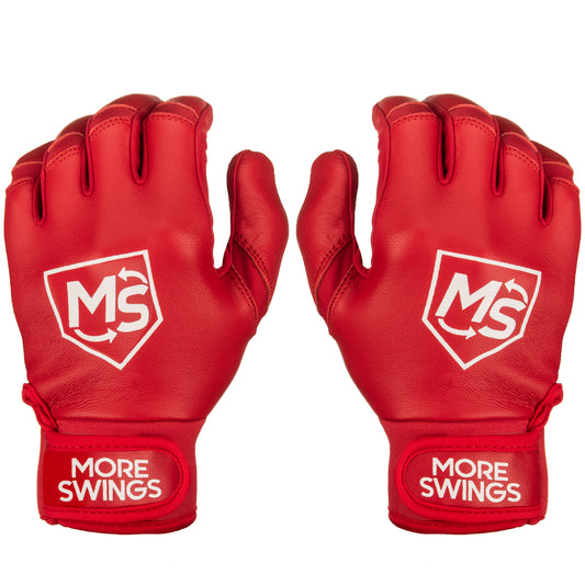 More Swings Red & White Reversible Batting Gloves + Durability Kit — Baseball & Softball, Youth & Adult