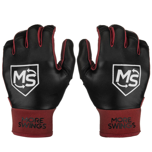 More Swings Black & Maroon Reversible Batting Gloves + Durability Kit — Baseball & Softball, Youth & Adult