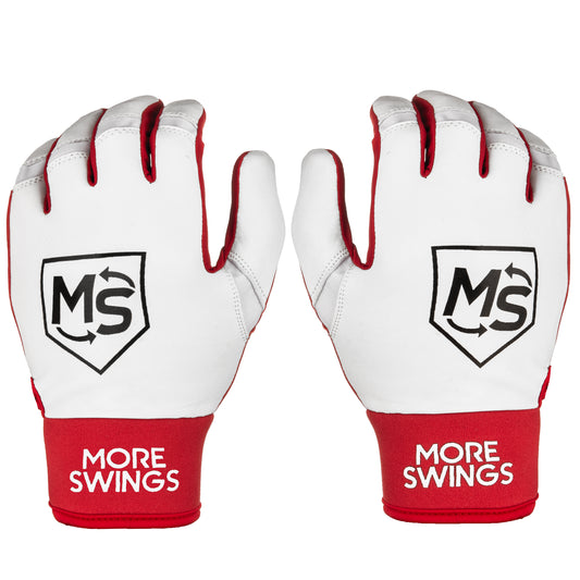 More Swings Red & White Reversible Batting Gloves + Durability Kit — Baseball & Softball, Youth & Adult