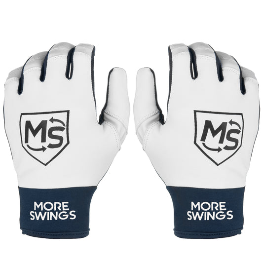 More Swings Navy & White Reversible Batting Gloves + Durability Kit — Baseball & Softball, Youth & Adult
