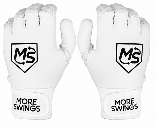More Swings White & White Reversible Batting Gloves + Durability Kit — Baseball & Softball, Youth & Adult
